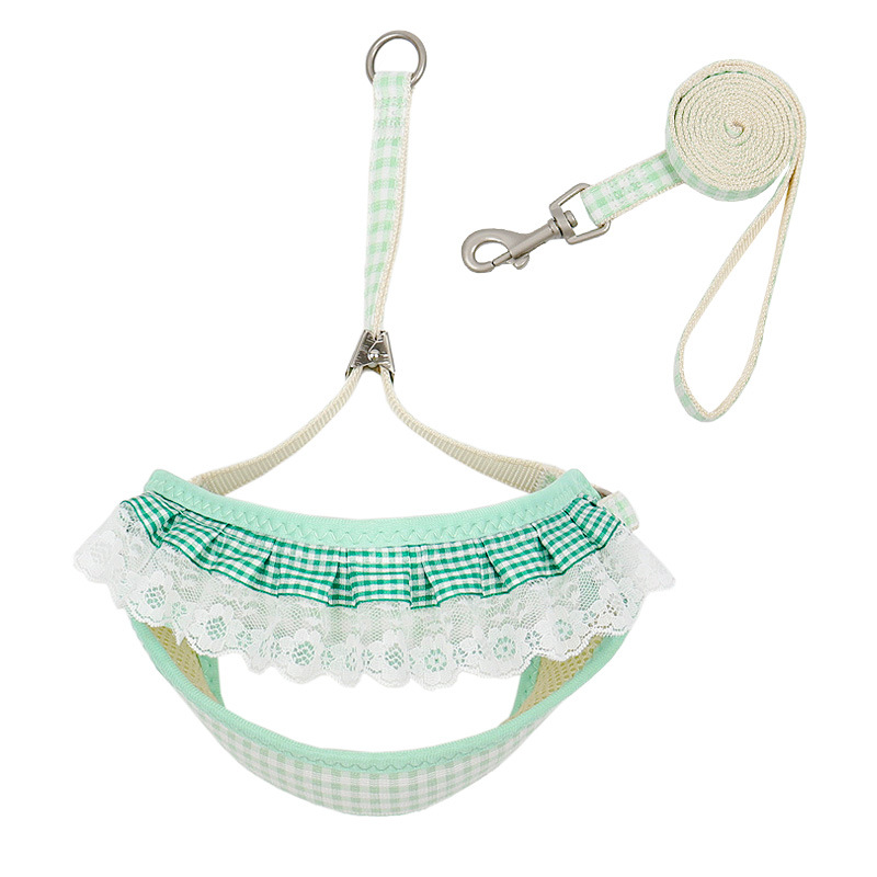 Cat Leash Harness Vest Type Anti-breakaway Walking Cat Rope & Harness with Flower Lace Trim for Outdoor Travel of Cats & Puppies