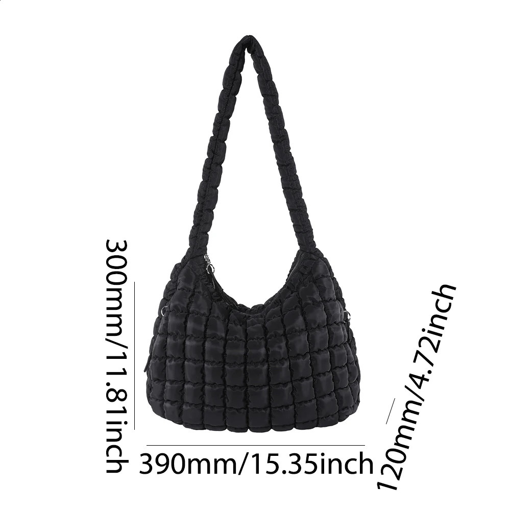 Quilted Tote Bag For Women Korean Puffy Bubble Hobo Bag Lightweight Padding Shoulder Bag Large Capacity Soft Handbag with Zip 240912