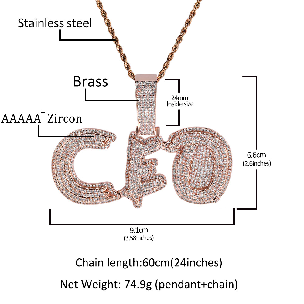 Custom Vintage Tilted Burr Letters A-Z Name Pendant Necklaces 5A Zircon Real Gold Plated Full Zircons Jewelry
