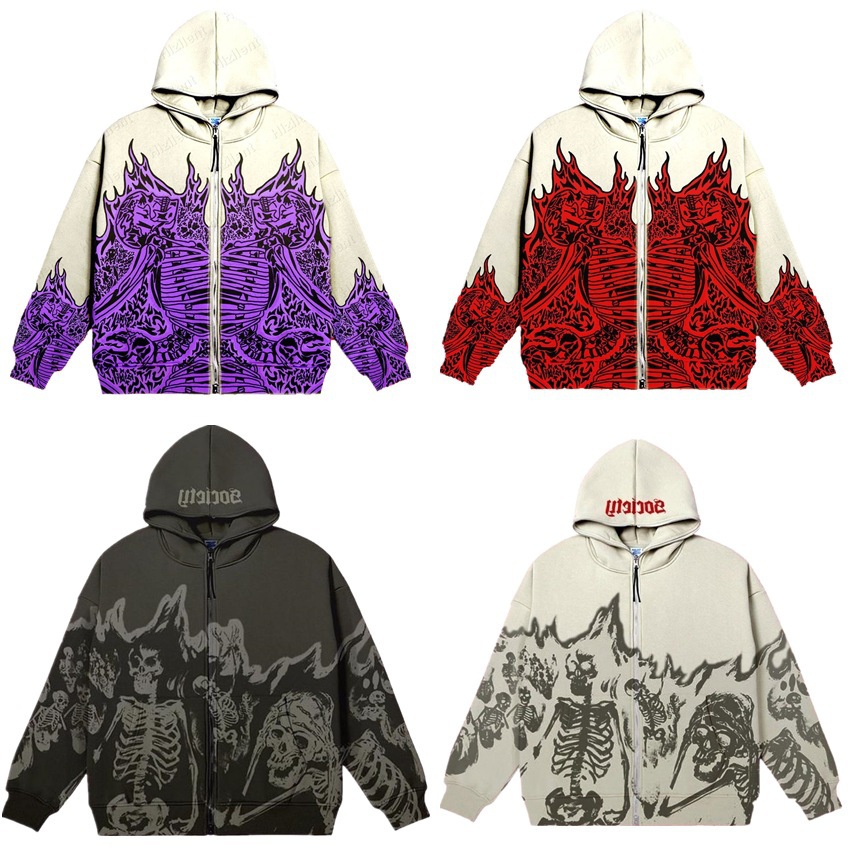Men's Hoodies Men's Streetwear Retro Skull Hoodie Zip-Up Gothic Top Halloween wear