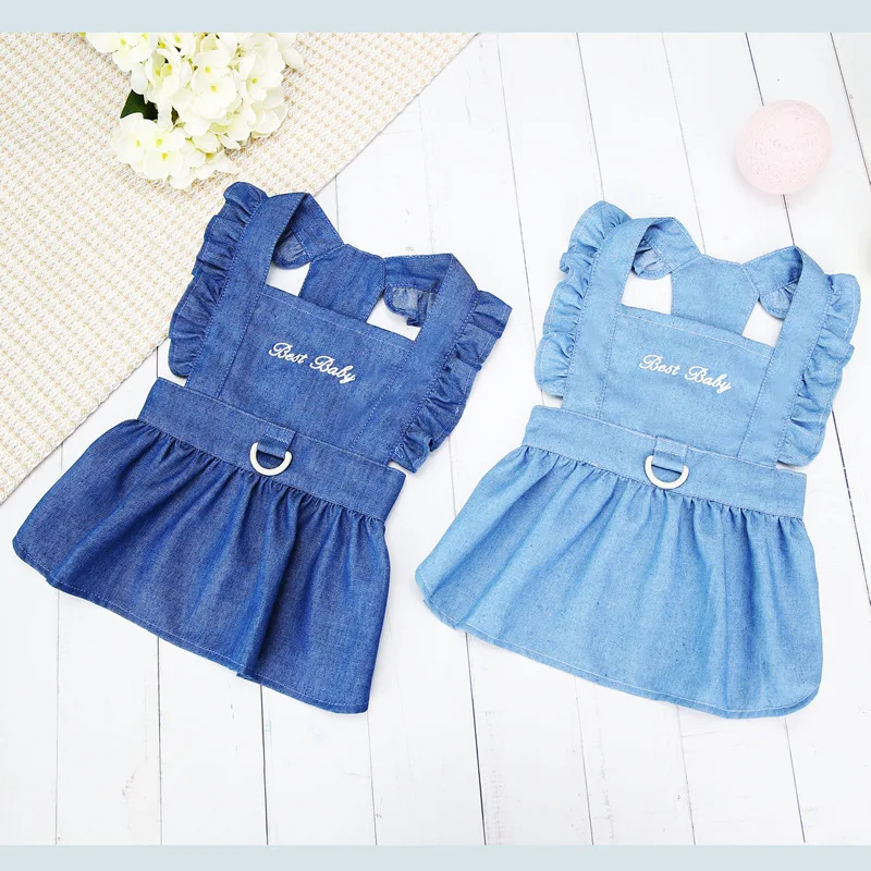 Summer Dog Dress Denim Skirt Harness Dresses Female Dog Clothes Puppy Maltese Bichon Clothing Yorkies Poodle Pomeranian Costume