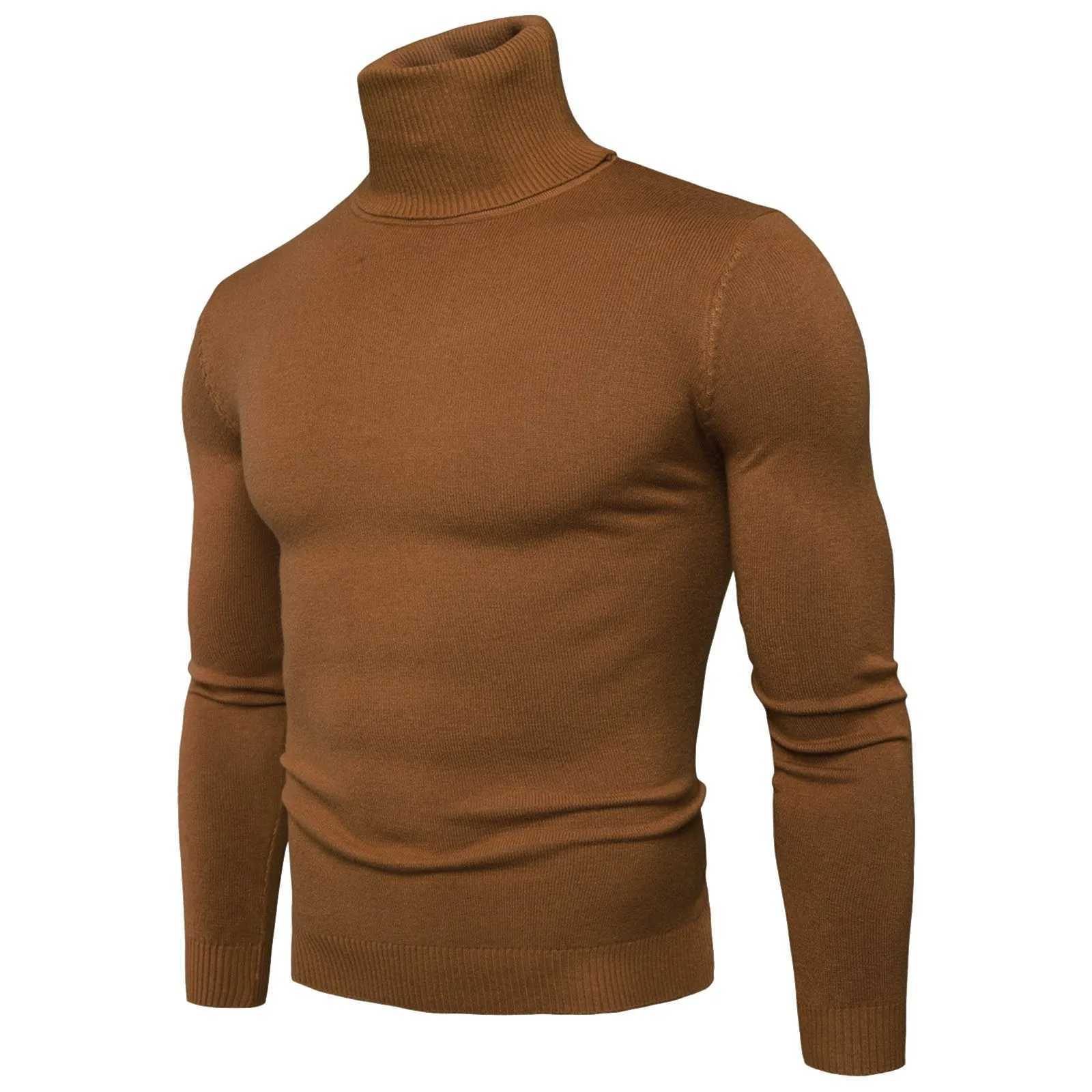 Spring 2024 Turtleneck Sweater Men Warm Knitted Solid Color Pullovers Mens Slim Fit Casual Turtleneck Knitwear Man SweatersX2409