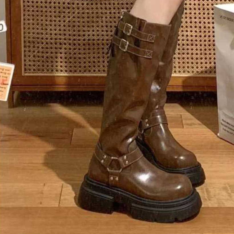 Long Fashion Boots Womens Thick Soled Martin Boots Autumn Winter Versatile And Slimming Western Knight Boots 240826