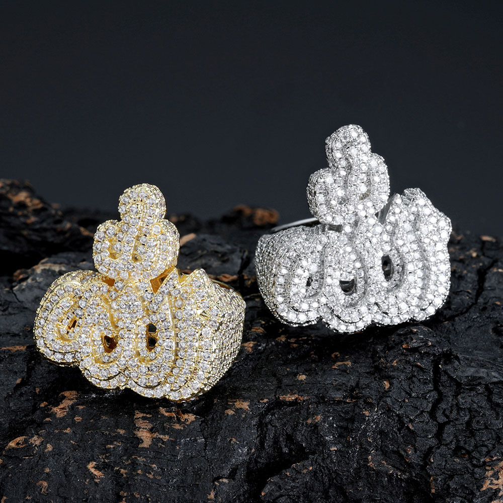 Hip Hop Casting Fire Shape Rings 18K Real Gold Plated 5A Zircon Mens Jewelry