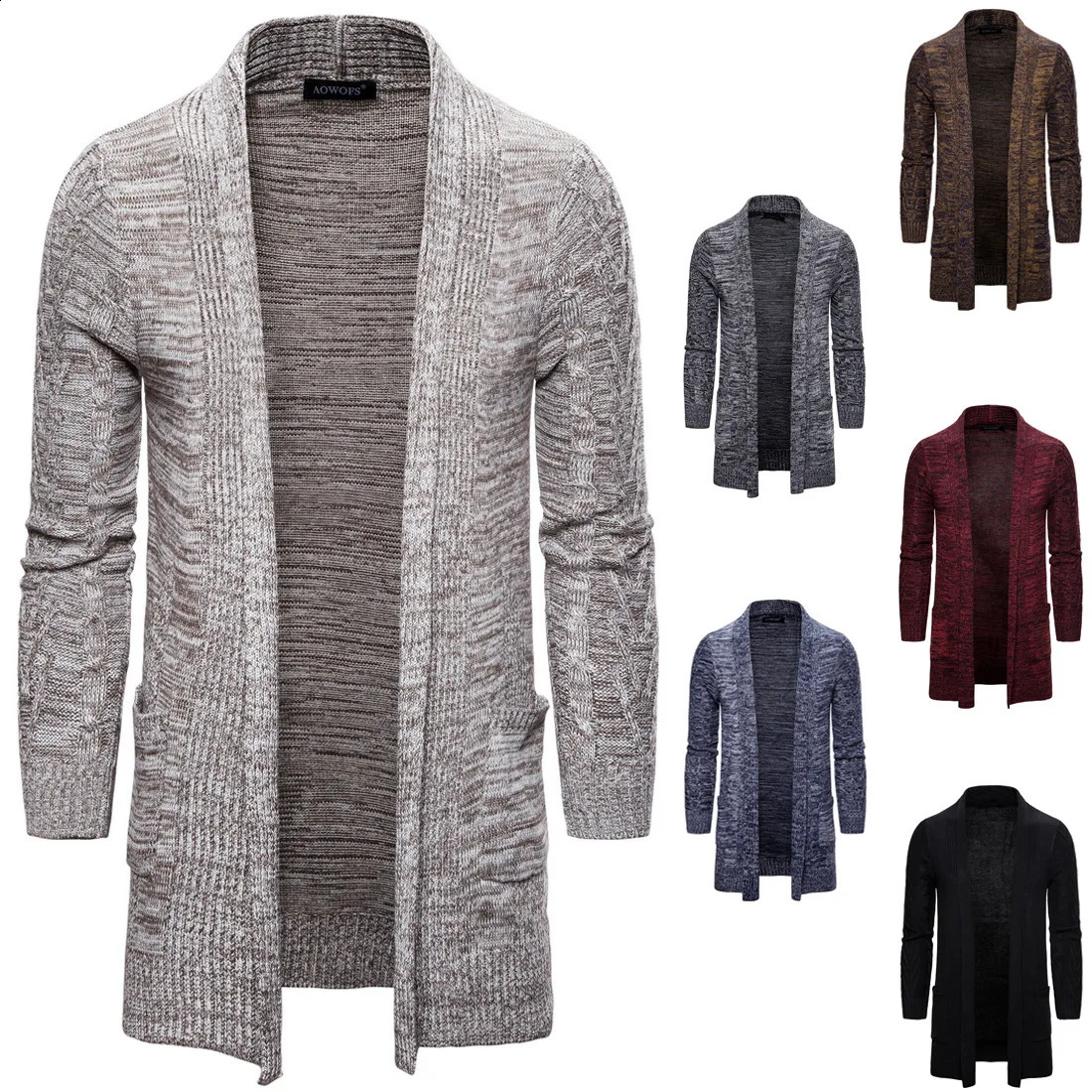Mens long knitted sweater jacket casual cardigan mens Xlong solid color 240906