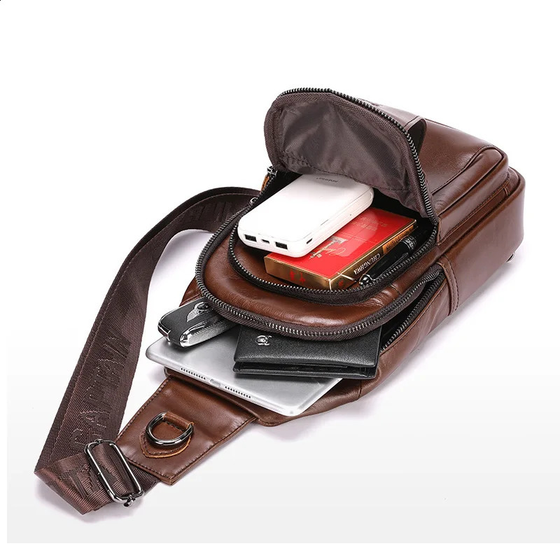mens leather bag fashionable chest bag large capacity mens shoulder bag outdoor sports cross body bag travel handbag 240907