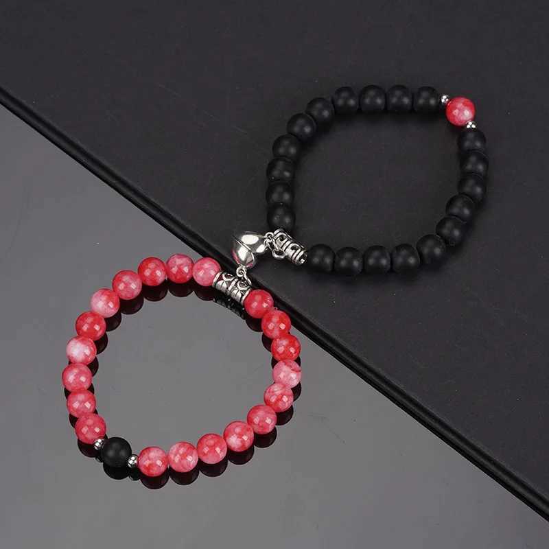 2Pcs/Set Beads Bracelet For Lovers Natural Stone Distance Heart Magnet Couple Bracelets Friendship Fashion Jewelry GiftX240912