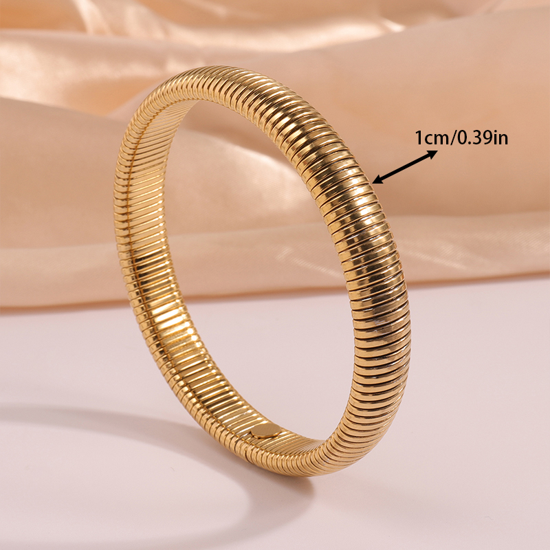18k Gold Plated Titanium Steel Bracelet Vintage Elastic Gypsy Polishing Bangle For Women Girls Fashion Aesthetic Jewelry