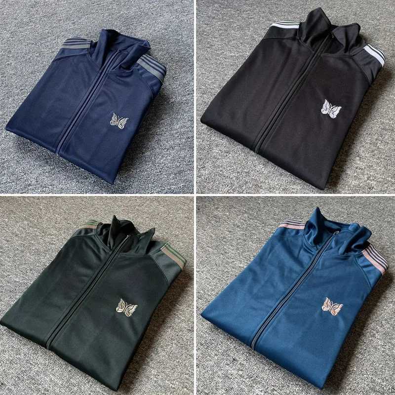 Men's Jackets Best quality knitted striped track jacket womens loose casual and fashionable butterfly embroidered jacket with label green blue bl