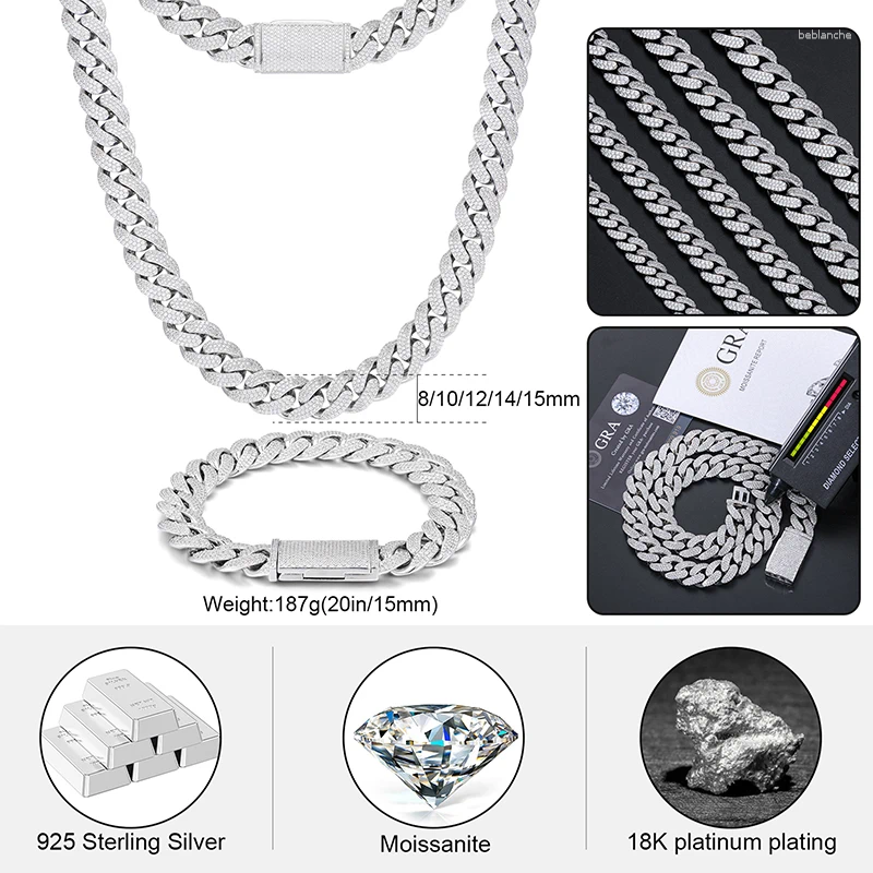 Pendant Necklaces Selling Men Hip Hop Jewelry Bling 15mm Sterling Silver Vvs Moissanite Iced Out Cuban Link Chain Necklace With Certificate