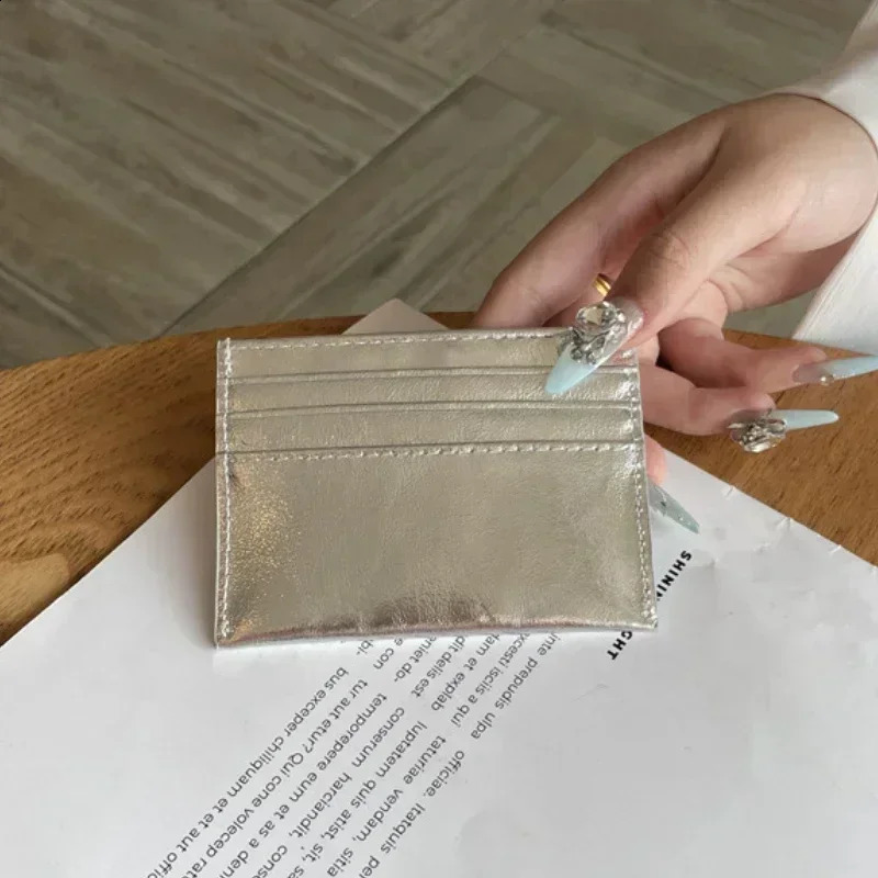 Slim Genuine Leather Womens Silver Coin Wallet Thin Mini ID Credit Card Holder Wallet Small Cardholder Purse For Man 240912