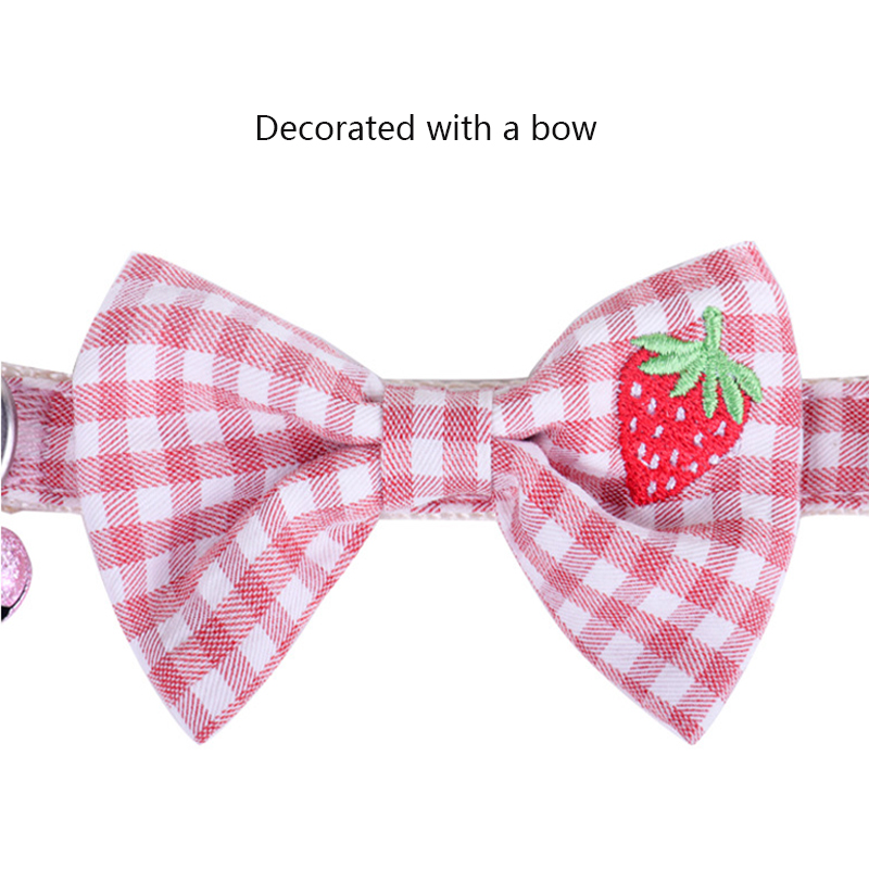Dog Collar with Bow Fruit Embroidery Pattern and Bells, Adjustable Plaid Pet Collar for Cute Cats and Puppies Pet Accessories