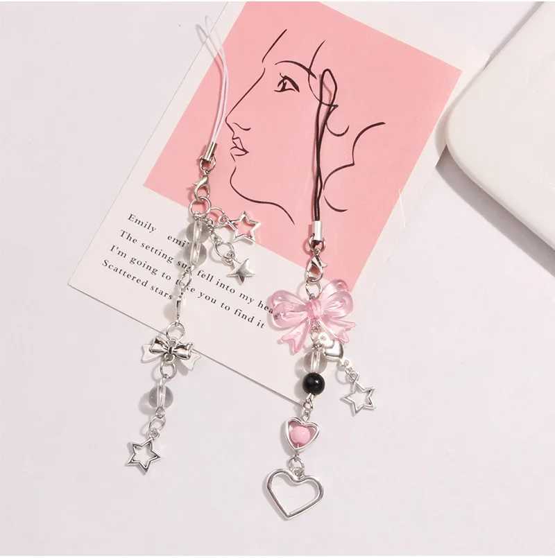1Pc Y2K Pandent Keychain Star Pink Bow Love Heart Charm Pendant Bag Phone with Female Phone Sweet Accessories W240911