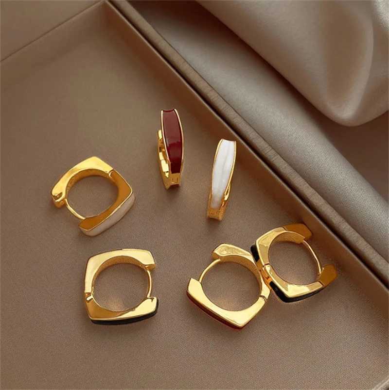 Gold Plated U Shape Geometric Hoop Earrings for Women Cubic Zirconia Circle Square Ear Buckle Huggies CZ Crystal Oil JewelryX240912