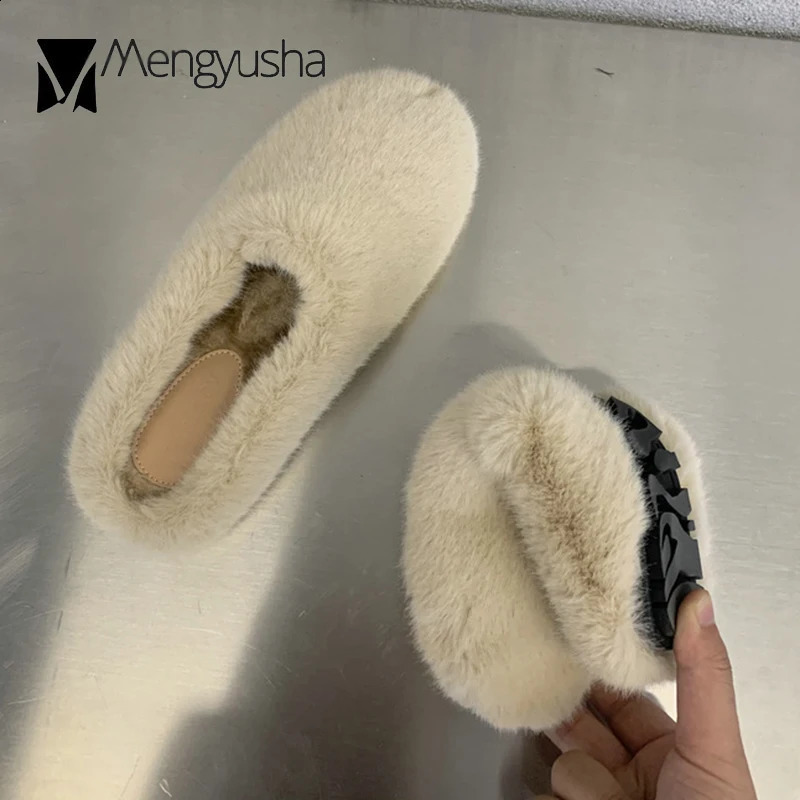 Women Winter fur slippers solid warm furry mules cold resistence cotton shoes female cozy closed toe shearling slides pantuflas 240911
