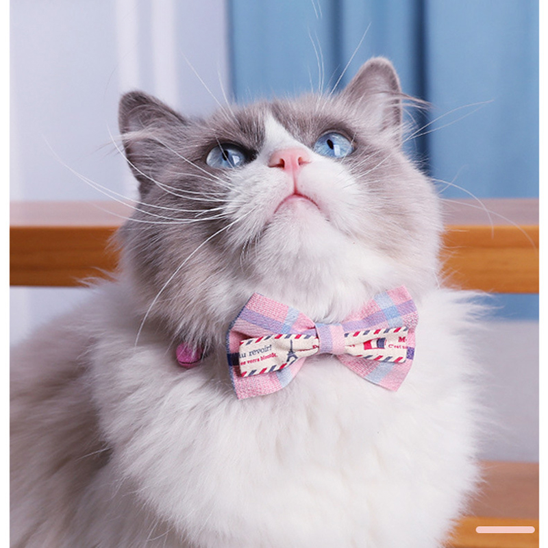Bow Cat Collar Adjustable Plaid Cat Collars with Cute Bow and Bell To Prevent Lost Pet Collars for Cats and Puppies Accessories
