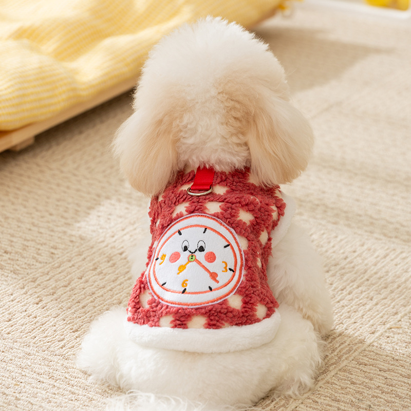 Pet Dog Coat Autumn Winter Warm Fleece Dog Clothes Time Plaid Puppy Vest Pet Dog Hoodie with D-Ring Chihuahua 2024 Dog Costume