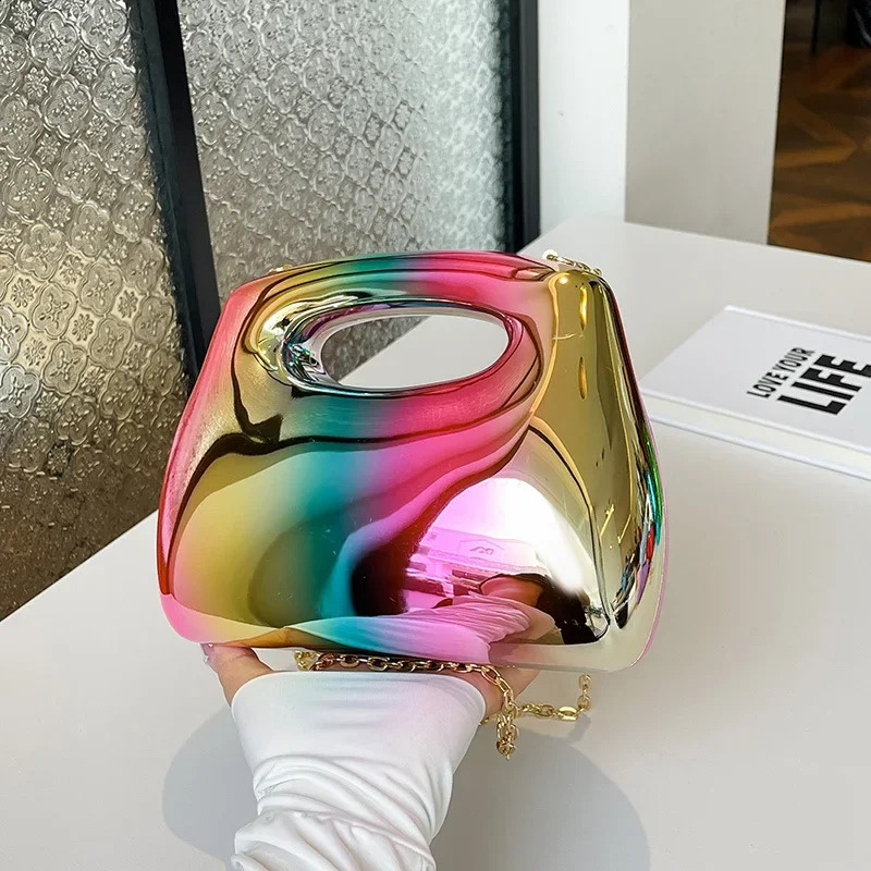 Golden acrylic womens homeless bag y ner transparent beach handbag dinner party wedding circular top handle evening clutch wallet 240910