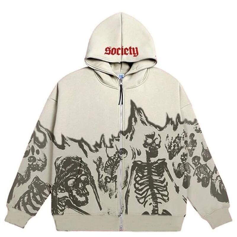Men's Hoodies Men's Streetwear Retro Skull Hoodie Zip-Up Gothic Top Halloween wear