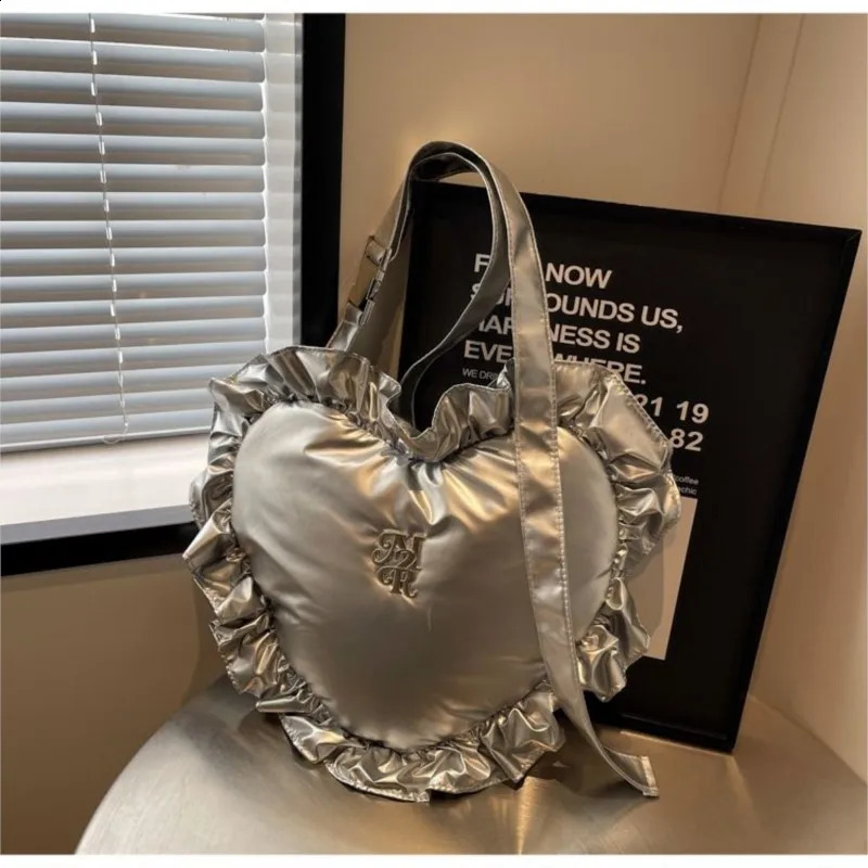 JIAERDI Sweet Cool Heart Silver Y2k Bag Women High Street Pu Leather Soft Chic Handbag Purse Ladies Retro Casual Bolso Mujer 240926
