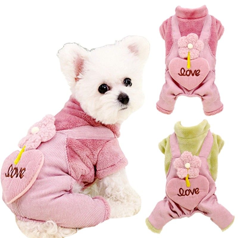 Winter Warm Dog Clothes Fashion Dog Jumpsuit Cute Print Puppy Pajamas Floral Cat Jumpsuits Pet Kitten Overalls Chihuahua Clothes
