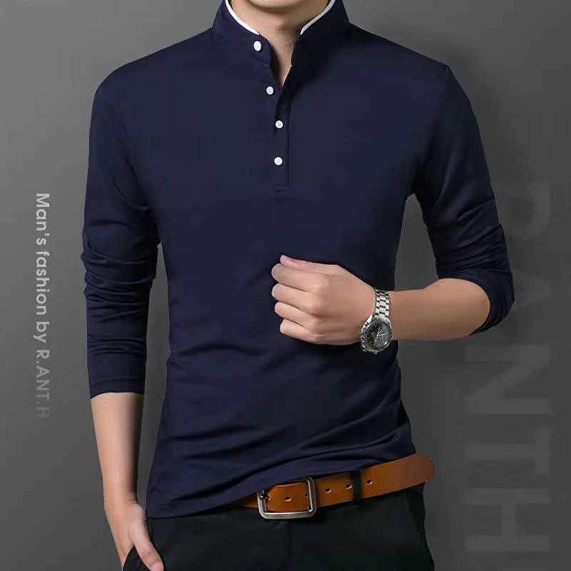 Mens Business Casual Long Sleeve Polo T-shirt Summer Comfortable Breathable Top for Formal Occasions XJ250725