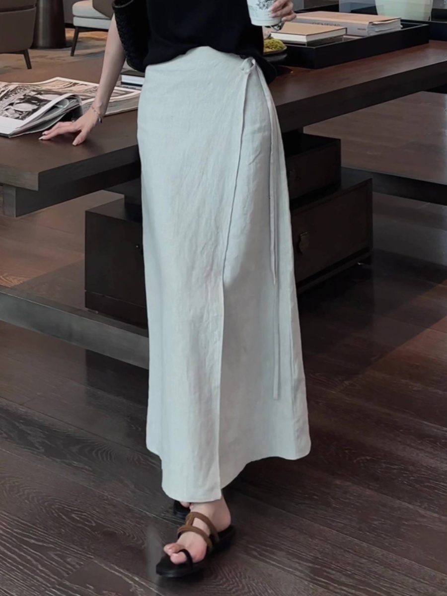 Women apricot A-Line Long Skirts Y2k Haruku Korean Vintage 90s Aesthetic High Waist Skirt 2000s Trashy Clothes Summer - view 3