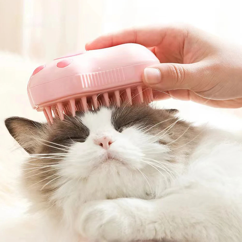 Steam brush for dogs and cats, massage comb with built-in electric water spray, soft silicone, pet hair remova