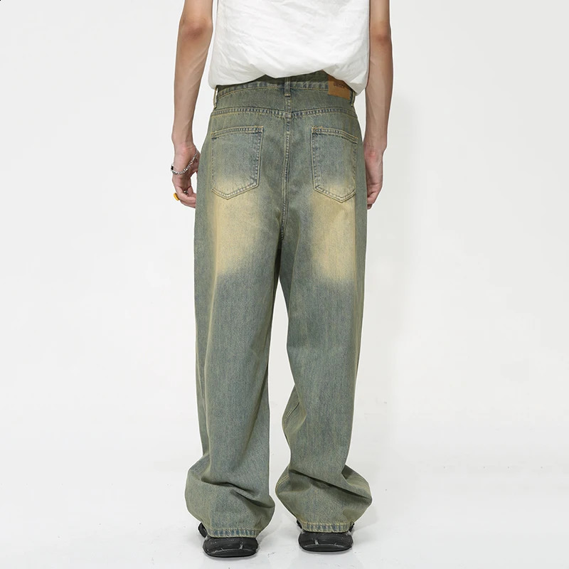 IEFB Vintage Gradient Baggy Jean Trousers Trend Mens Fashion Distressed Y2k Style Personality Wide Leg Casual Denim Pant 9C1149 240911