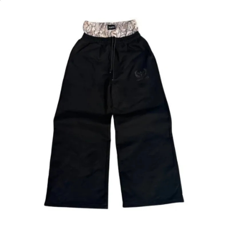 Harajuku style patchwork embroidered sweet pants couple fashion trend loose American retro long leg casual mens clothing 240912