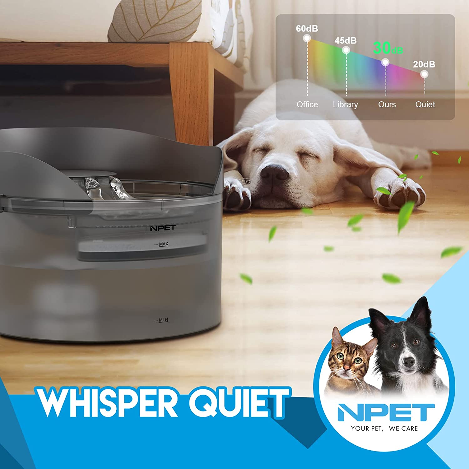 NPET Large Capacity 8L Pet Water Fountain for Dog Automatic Water Feeder with Splash Guard