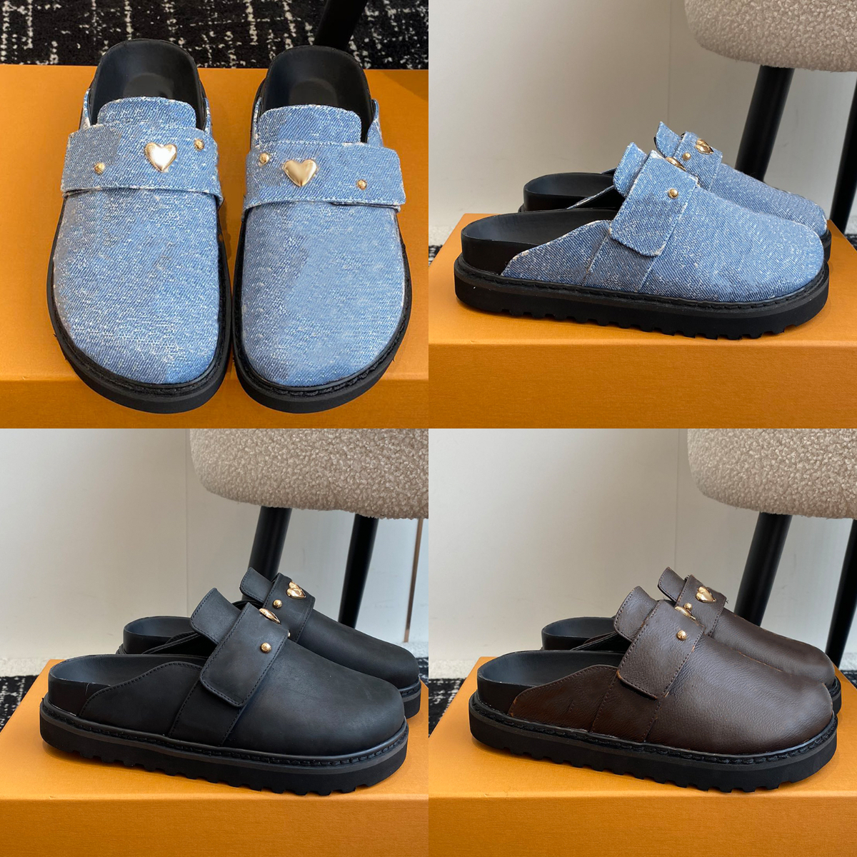 Platform clogs for women mens slippers designer mules women slippers designer slides denim canvas leather sandals luxury casual shoes beach mule fashion letter