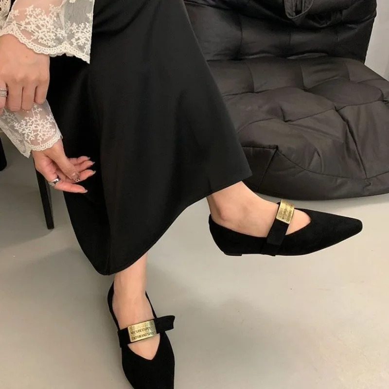 Retro Mary Janes Shoes Women Suede Heels Trend Pointed Toe Wedges Autumn Casual Shoes Elegant Dress Zapatos Mujer 240912