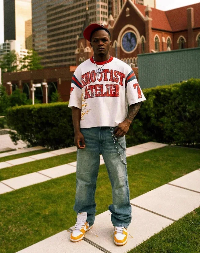 Y2K hip-hop trendy American high-end pure cotton round neck T-shirt Gothic print casual punk training football uniform 240910