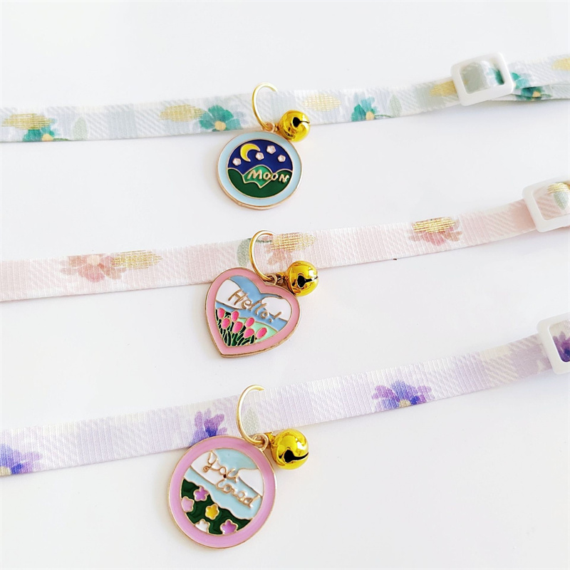 Cute Kitten Collar with Bell and Pendant Adjustable Safety Buckle Pet Collar for Cats and Puppies Pet Accessories Cat Products