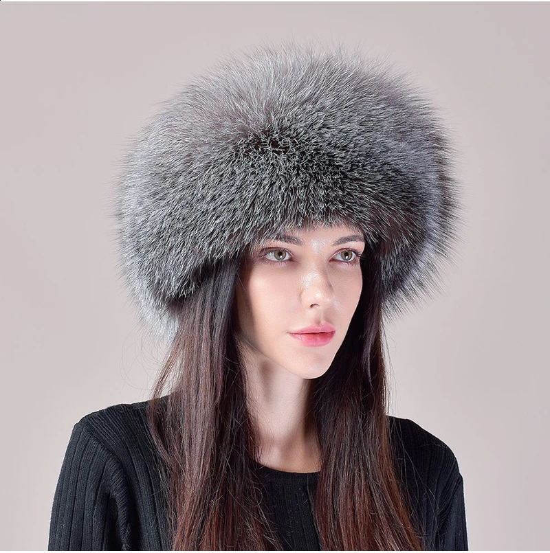 2024 Style Winter Russian 100% Natural Real Fox Fur Hat Women Quality Real Fox Fur Bomber Hats Real Genuine Fox Fur Caps 240910