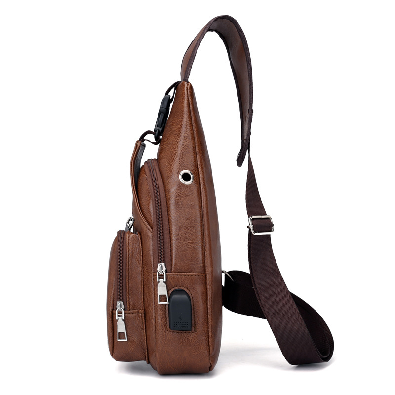 USB Mens Chest Bag Designer Crossbody Bag Portable Charging Shoulder Bags Casual Diagonal Cross Bag Outdoor Sports PU Chest Bag DPD2409127
