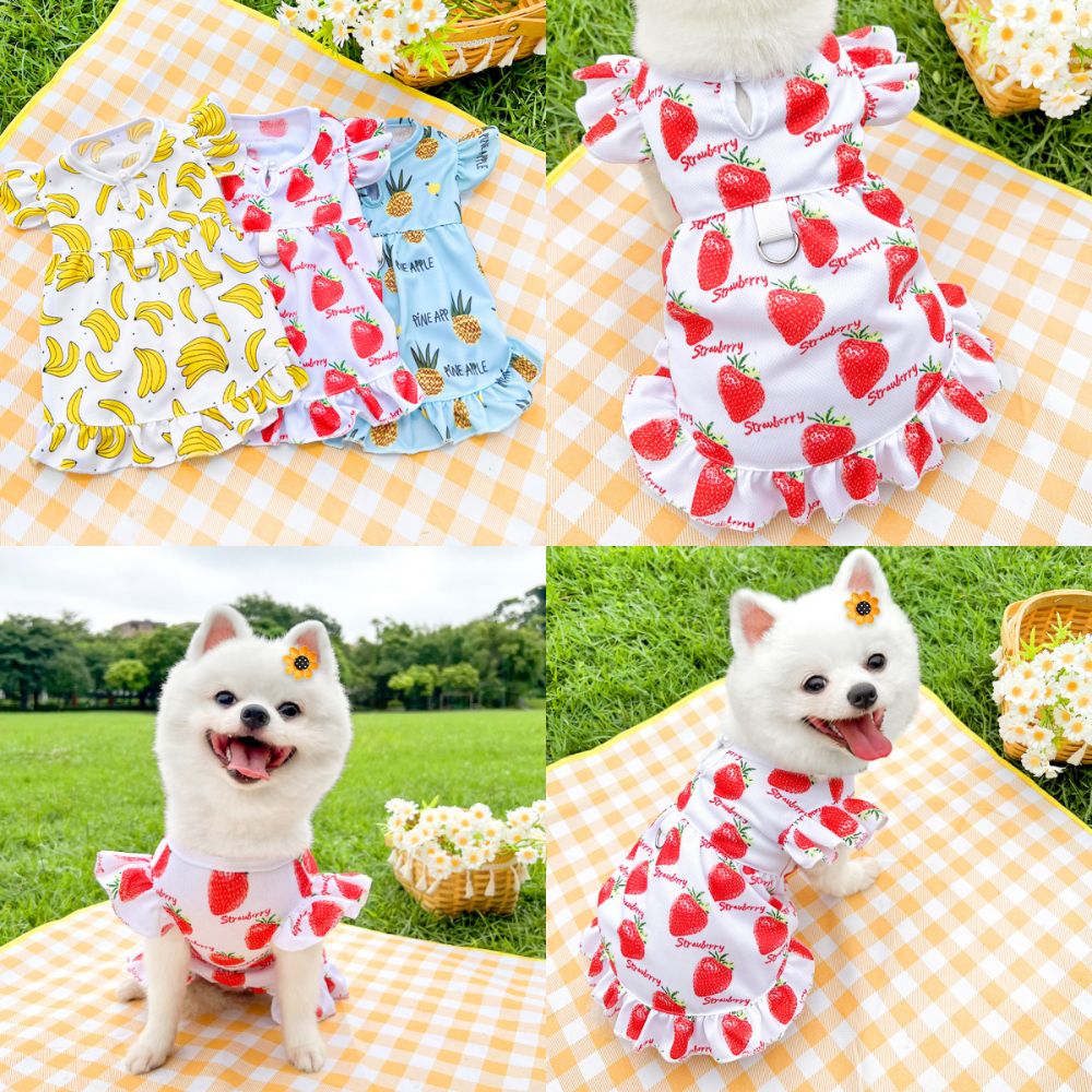 Fashion Cotton Dog Dress Fruit Pattern Breathable Puppy Printing Vest S/M/L Pet Clothes Cat Dog Puppy