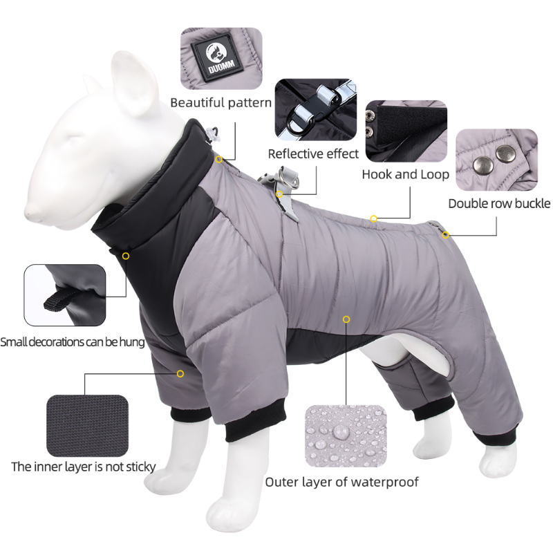 Winter Waterproof Pets Clothes Warm Thicken Dog Jacket with D Ring Puppy Coats for Small Medium Dogs Jumpsuit Chihuahua Overalls