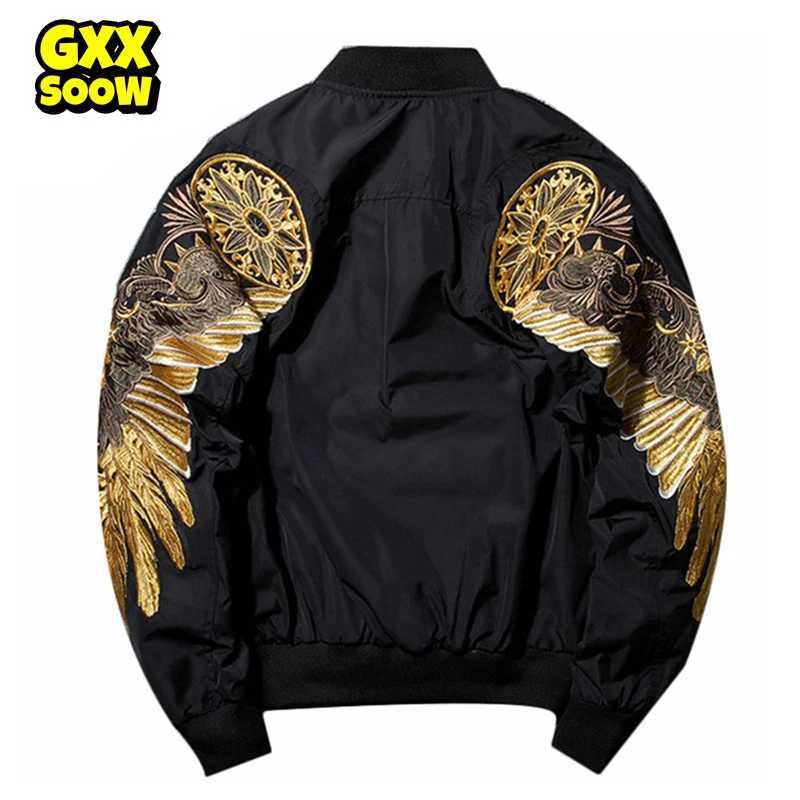 Men's Jackets Mens Spring Hip Hop Jacket Gold Wings Embroidered Bomber Jacket Mens Street Clothing Brand Casual Jacket Black WE325 J240909