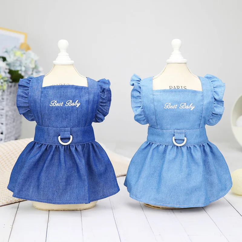 Summer Dog Dress Denim Skirt Harness Dresses Female Dog Clothes Puppy Maltese Bichon Clothing Yorkies Poodle Pomeranian Costume