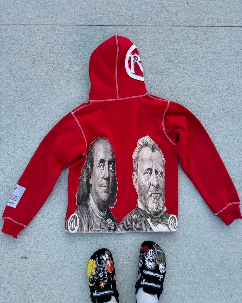 American Street Retro Letter Embroidery Oversized Hoodie Men Y2k Goth Punk Hip Hop Fashion Anime Print Zipper Sweatshirt Women 240906