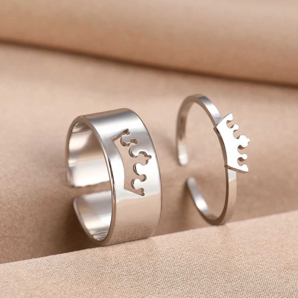 Stainless steel ring classic crown fashionable adjustable couple ring womens jewelry wedding lover girl engagement gift 2PCS/set W240912