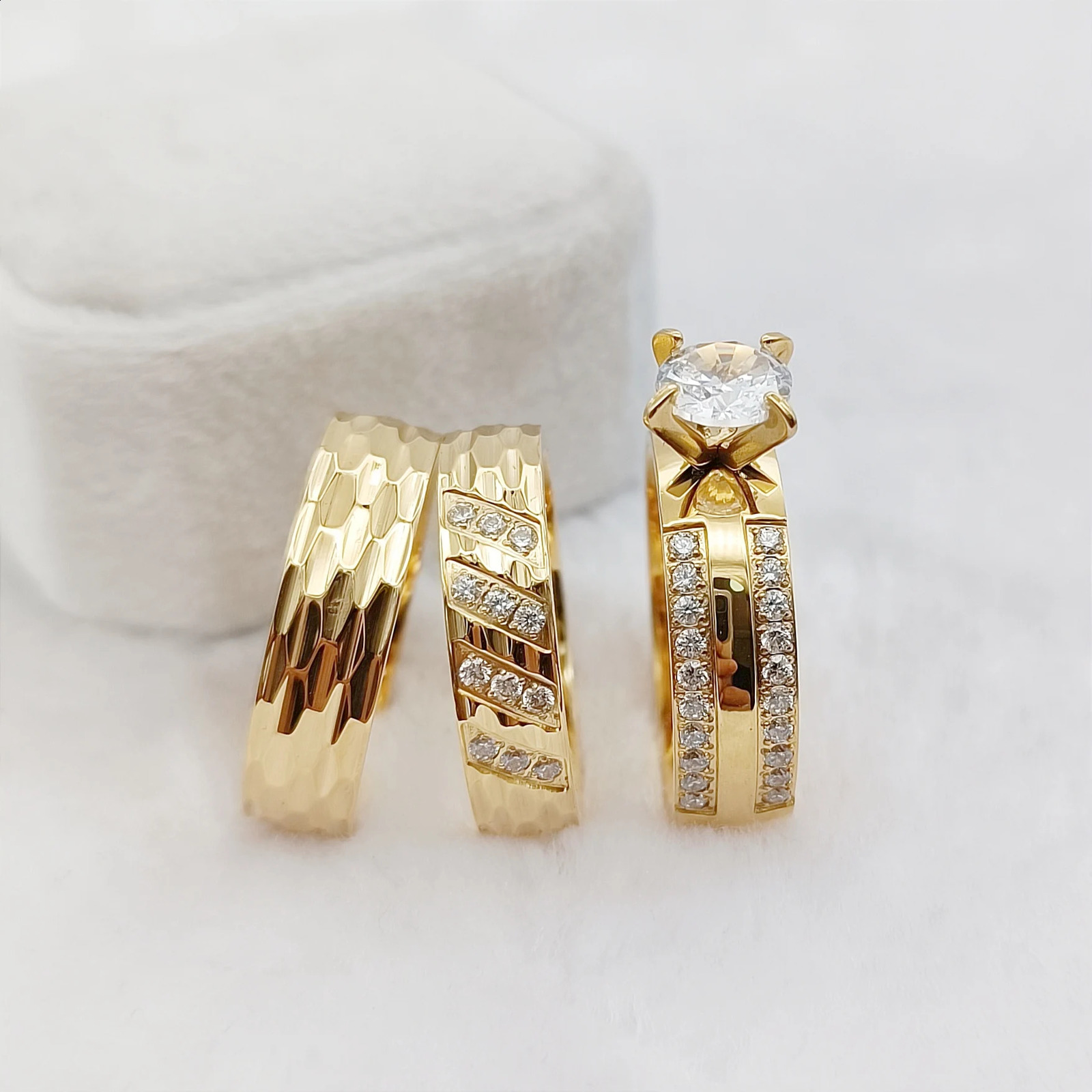 3 Bridal Promise Wedding Engagement Ring Set Western Love Alliance 24k Gold Plated Jewelry Ring 240912