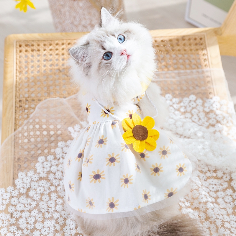 Dog Summer Dress Cute Lace Cat Skirt Pet Clothing Chihuahua Bichon Poodle Sunflower Dresses Kitten Puppy Shirt Girls Dog Clothes