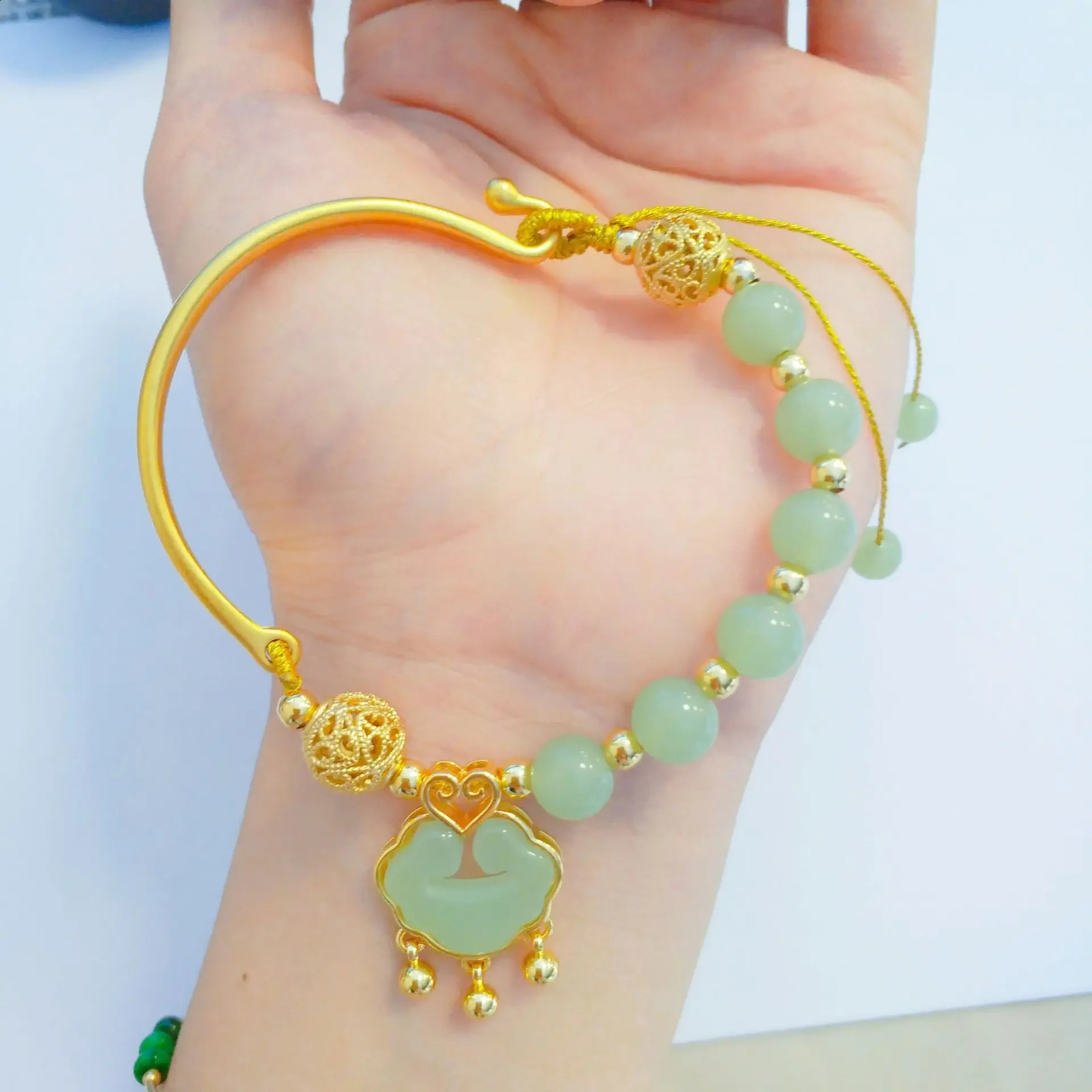 24K Peace Lock HYDangEA Half Moon Bracelet Natural and Tianyu Ruyi Long Life Lock Bracelet Jewelry 240911