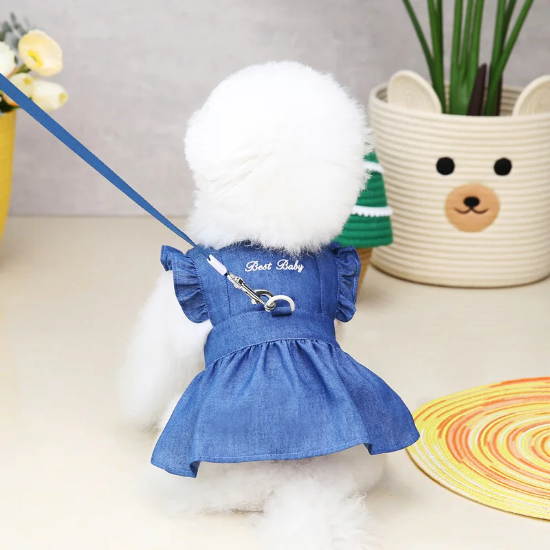 Summer Dog Dress Denim Skirt Harness Dresses Female Dog Clothes Puppy Maltese Bichon Clothing Yorkies Poodle Pomeranian Costume