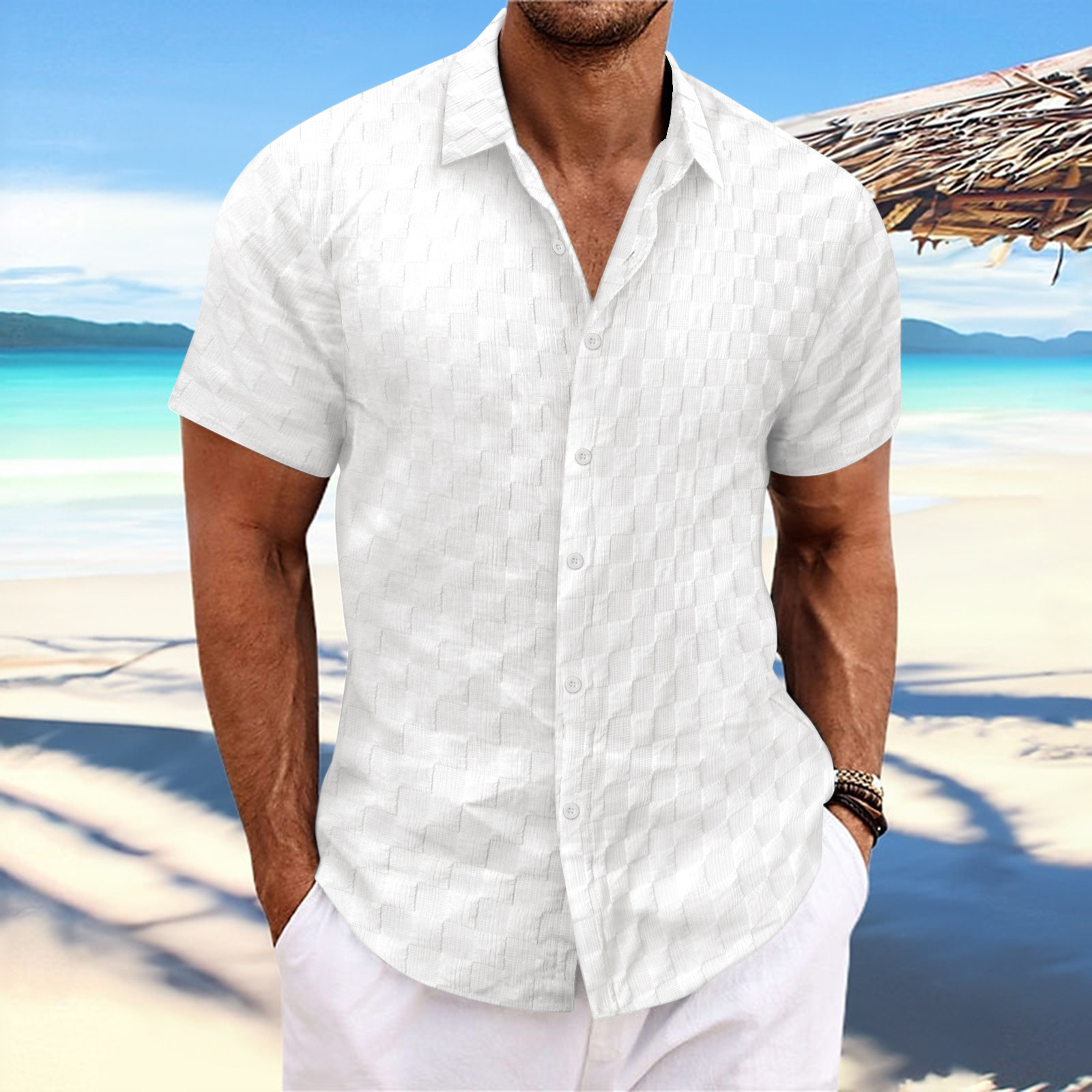 new mens plaid jacquard casual loose short sleeved shirt Designer Pant Hip hop High Street Motorcycle blouse Fashion Trend Unique shirts plus size l,x