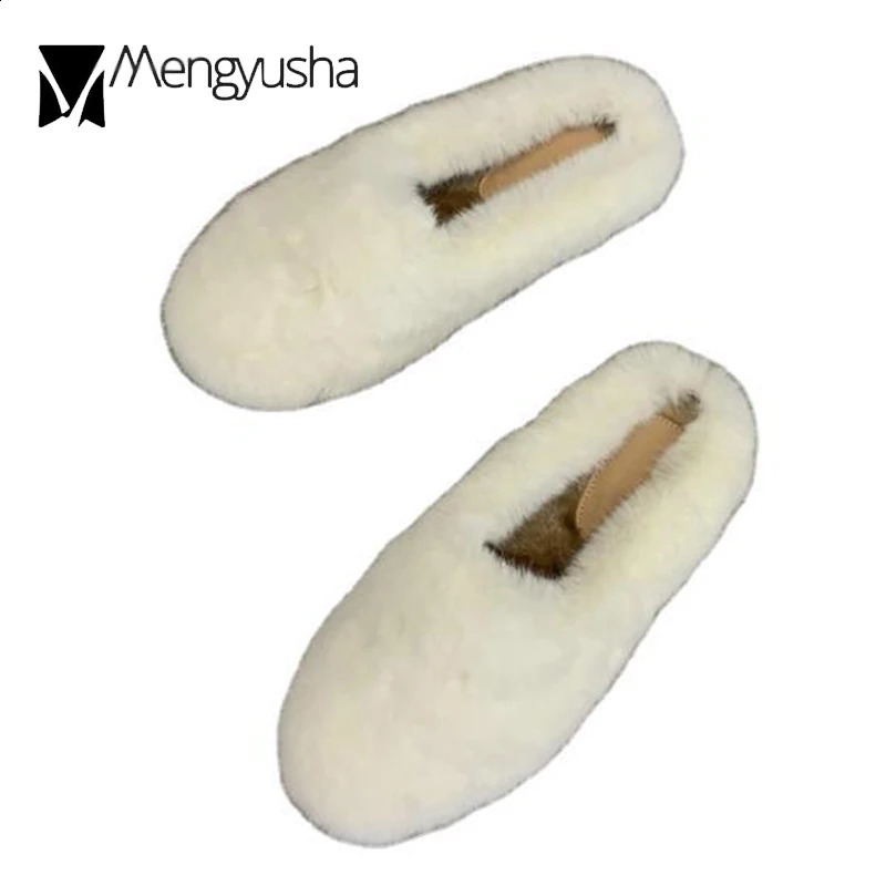 Women Winter fur slippers solid warm furry mules cold resistence cotton shoes female cozy closed toe shearling slides pantuflas 240911