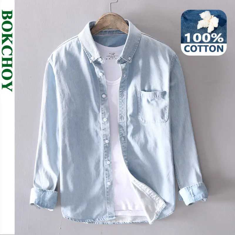Spring new solid color mens denim shirt 100% pure cotton fashion all season ultra-thin mens clothing A18021 W240911